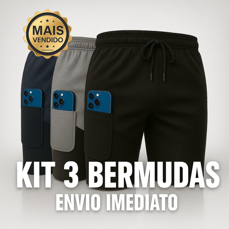 Kit 3 Shorts 2 em 1 Masculino