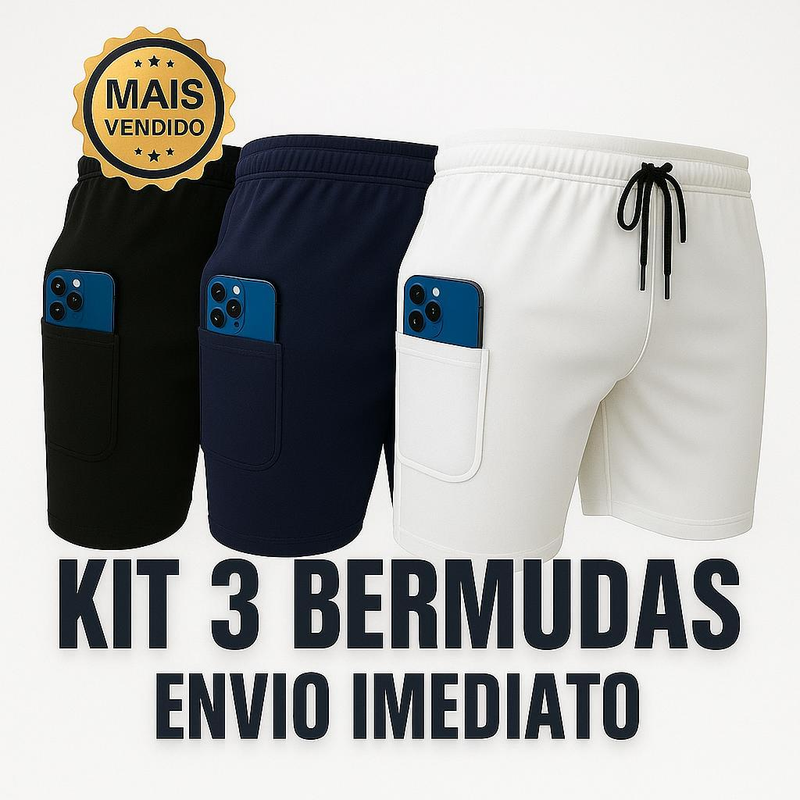 Kit 3 Shorts 2 em 1 Masculino