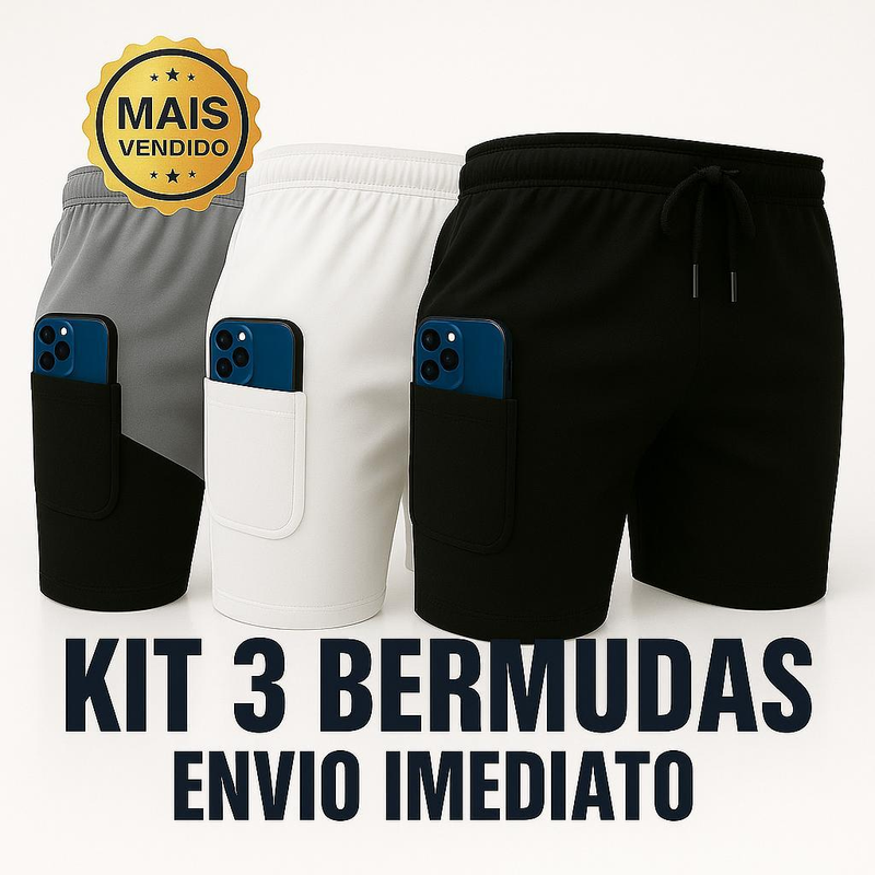 Kit 3 Shorts 2 em 1 Masculino