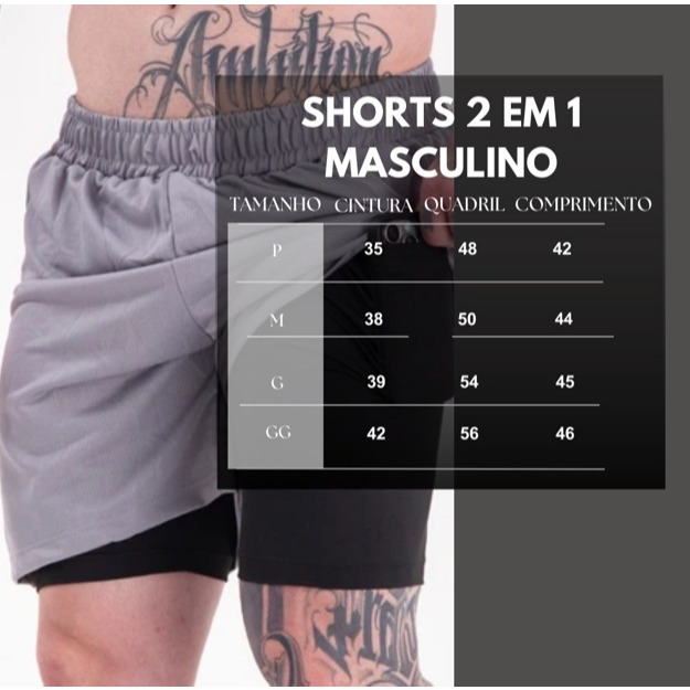 Kit 3 Shorts 2 em 1 Iron Bull Dry Masculino Corrida e Academia com Forro de Compressão