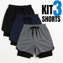 Kit 3 Shorts 2 em 1 Iron Bull Dry Masculino Corrida e Academia com Forro de Compressão