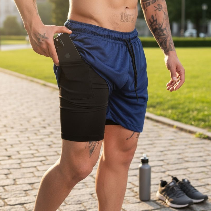 Kit 3 Shorts 2 em 1 Iron Bull Dry Masculino Corrida e Academia com Forro de Compressão